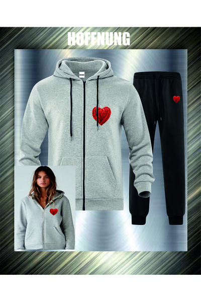 HOFFNUNG Unisex Casual Tracksuit Set Red Hear Outdoor Full Zip