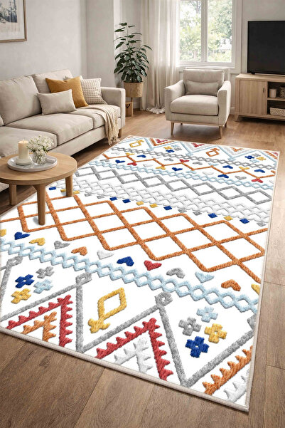 CENTER AVM Renkli Halı Salon Halısı Makinede Yıkanabilir Halı Kaymaz Taban Halı