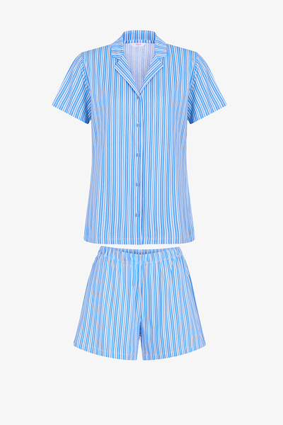 Penti Blue Stripes Pamuklu Gömlek Pijama Takımı