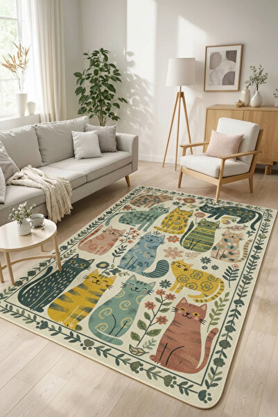 GECE HOME Dijital Kaymaz Baskılı Yıkanabilir DESENLİ Salon Halısı Mutfak Halı...