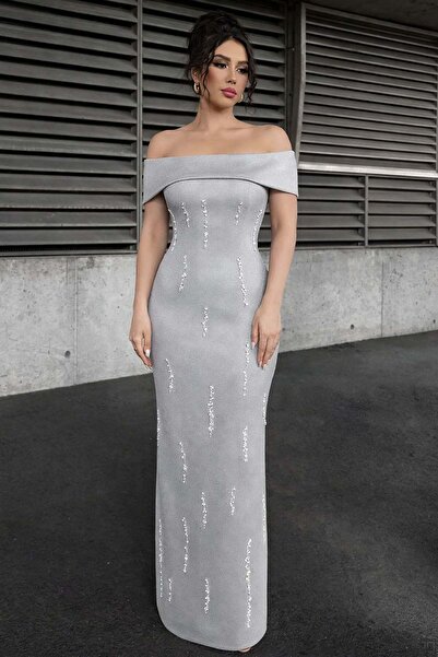 Deafox Gray Madonna Collar Pearl Stone Detail S Scuba Fabric Dress