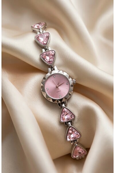 KLISHE Butik ساعة نسائية ستيل لون فضي وردي مرصّع بالأحجار تصميم خاص |   ساعة ...