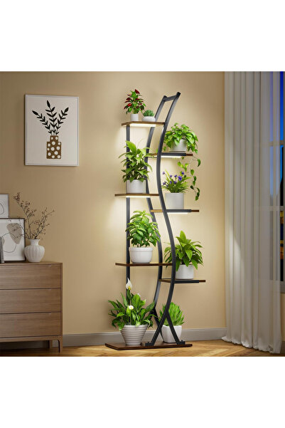 KEKE حامل نباتات متعدد الطبقات من الحديد المطاوع مع أرفف للنباتات الداخلية ون...