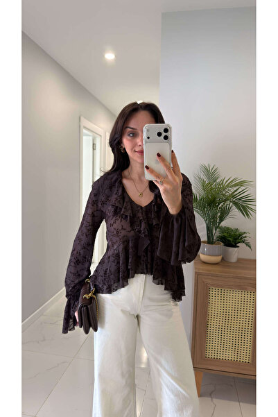 BİRCANÇİL Zr Fery Coffee Processing Detailed Ruffle Blouse