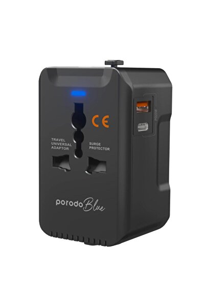 porodo Blue Dual Port Universal Travel Charger PD 20W QC 18W with USB-C & USB...