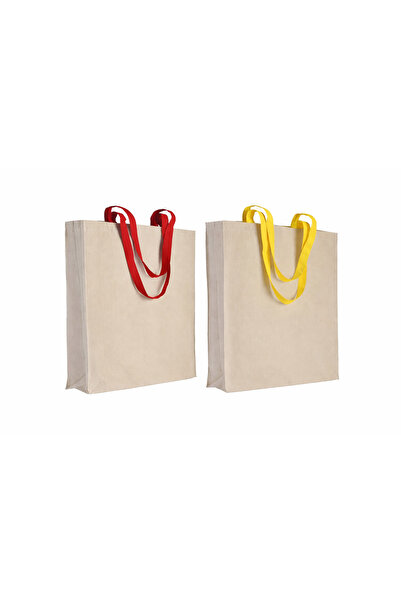 BAGS Set of 220 g cotton tote bags, colorful handles, reusable, color, 2 pieces