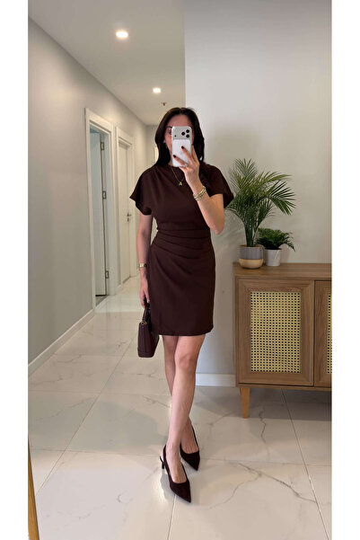 BİRCANÇİL Rochie drapată Resro Kahve, guler ridicat piese