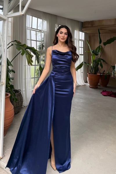 Sindimoda Vermora Degaje Yaka Slit Evening Dress