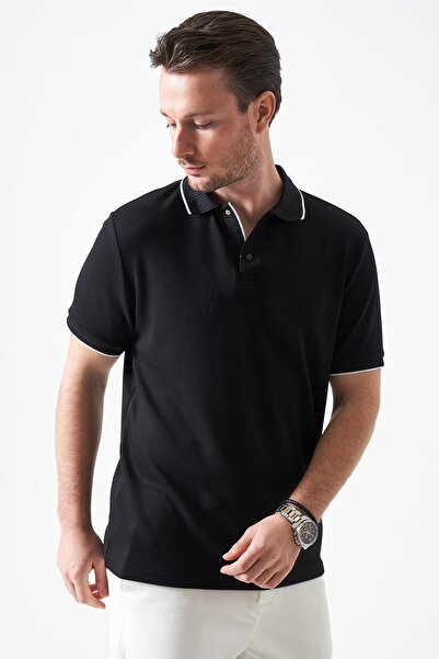 TENA Ανδρικό μπλουζάκι με μαύρο γιακά με κουμπωτά Πικέ Μοντάλ