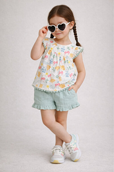 Victor and Jane Girls Printed Flutter Sleeve Top & Ruffle Shorts Set with sun...