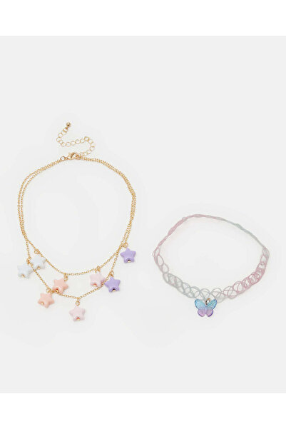 REDTAG طقم قلادات تشوكر متنوعة على شكل فراشات ونجوم للبنات - عبوة من قطعتين