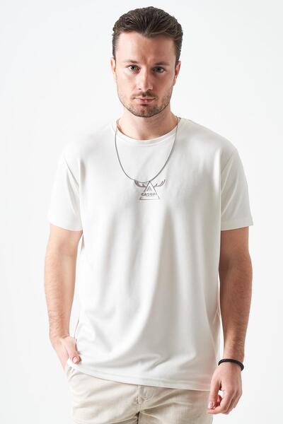 TENA Tricou pentru bărbați Ecru guler rotund CASUAL cu imprimeu modal