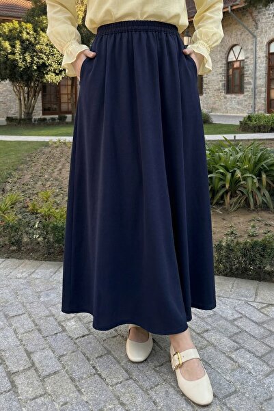 InStyle Fusta lungă cloș cu buzunare din țesătură dublă bleumarin