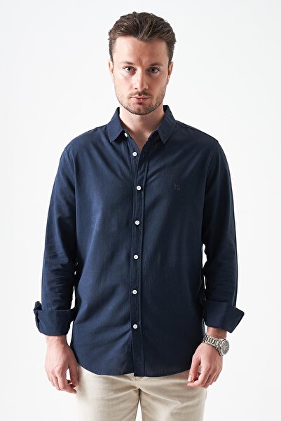 TENA Cămașă Flam Regular pentru bărbați, albastru marin, cu mânecă lungă basi...