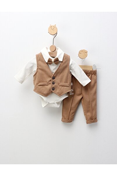 MiniKids Κομψό βρεφικό κοστούμι Alin, με καφέ χρώμα