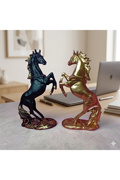 ACAYİPBİUSTA Modern Dekoratif Şahlanan At Biblo – Siyah & Gold Lüks At Heykel...