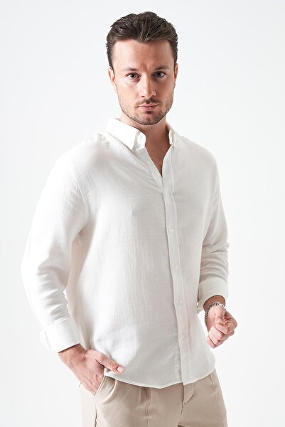 TENA Cămașă pentru bărbați, ecru, cu mânecă lungă, regulară, basic Muslin