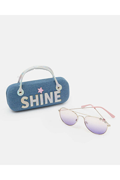 REDTAG Girls Blue Aviator Sunglasses With Embellished Case