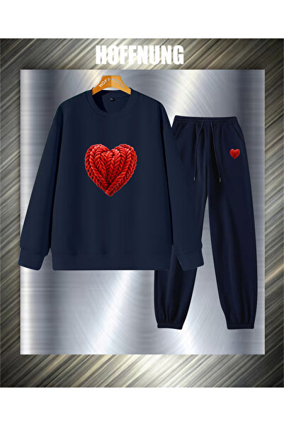 HOFFNUNG Unisex Casual Tracksuit Set Red Heart Outdoor Full Sweatshirt
