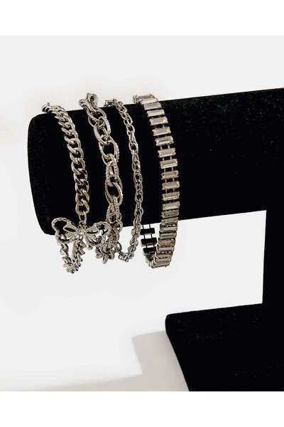 REDTAG طقم أساور فضية نسائية مكون من 4 قطع