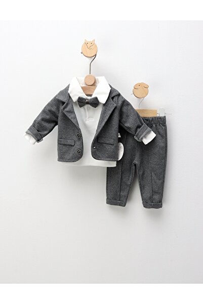 MiniKids Κομψό βρεφικό κοστούμι Zaian, με γκρι χρώμα