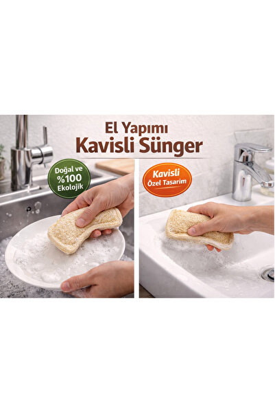 Tasarım 3'lü Doğal Kabak Lifi Sünger 14x9 cm | Banyo-Mutfak | %100 Bitkisel L...
