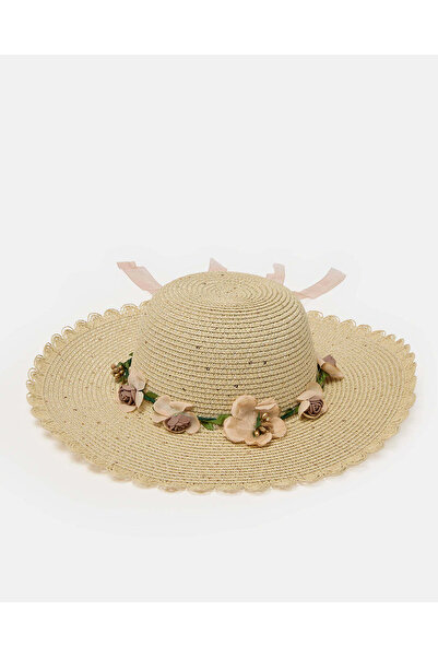 REDTAG Women Beige Woven Hat With Flowers