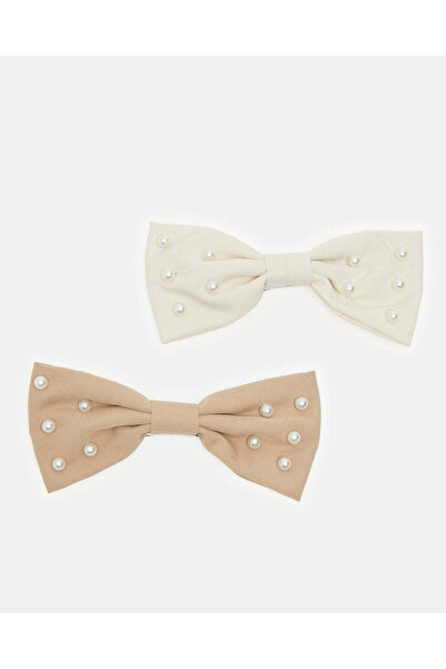 REDTAG Girls Beige And Cream Embellished Hair Clip Set (Pack of 2)