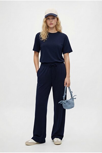 Ritnice Women's Elix Modal Touch Crew Neck Waist Elastic Pocketed Navy Blue T...