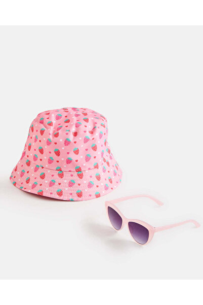 REDTAG طقم نظارات شمسية وردية للبنات مع قبعة