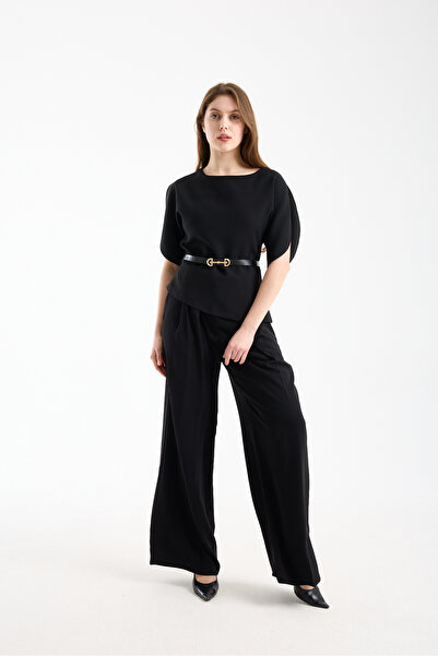 Zula Moda Bluză elegantă cu mânecă scurtă Bel detaliu la curea pentru femei