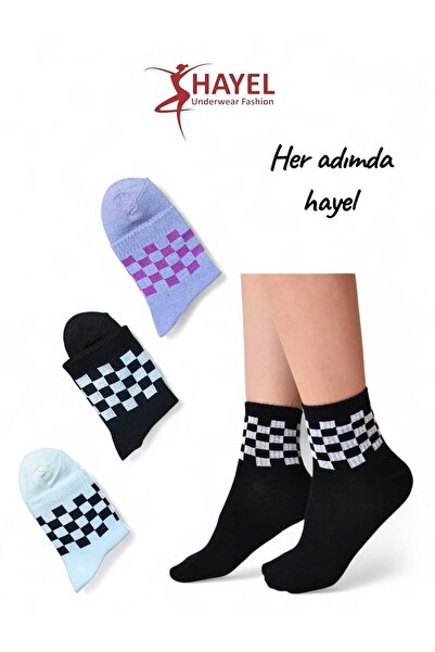 HAYEL 3-Piece Square Pattern Cotton Pack Women's College Socks