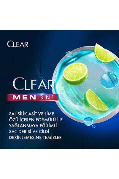 Clear Men 3in1 Yağlanma Karşıtı Lime Özü Şampuan & Duş Jeli 350 ml
