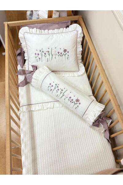 GAYE EV TEKSTİLİ طقم بيكيه للأطفال مطرز من القطن (مع وسادة كاندي)
