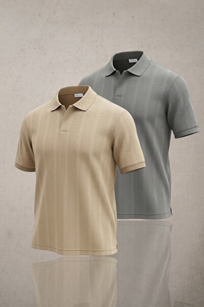 Altamira Ανδρικό Σετ Μπλουζάκια 2 τεμαχίων από ύφασμα κηρήθρας σε μπεζ και γκ...