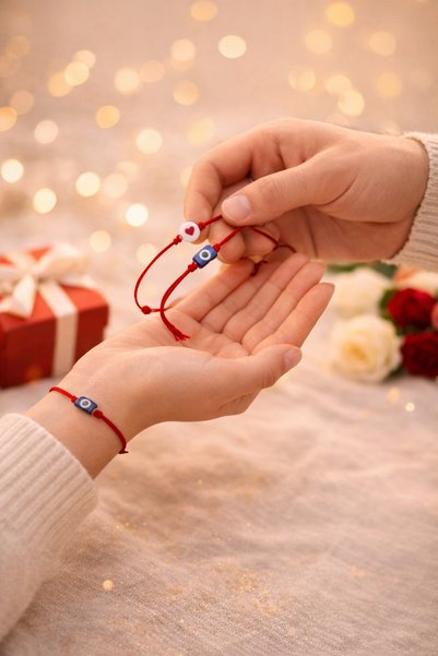 Crystal Atelier Red String Evil Eye B Beaded Heart Lover Bracelet Set – Adjustable Couple Bracelet