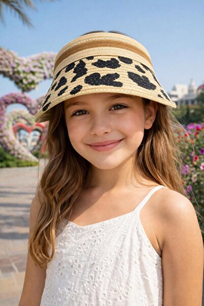 BALIENTE قبعة بناتي من القش باللون البيج مكونة من طبعة الفهد قطع للأعمار من 1...