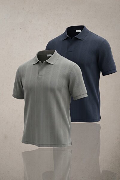 Altamira Ανδρικό Σετ Μπλουζάκια 2 τεμαχίων από ύφασμα κηρήθρας σε γκρι καπνισ...