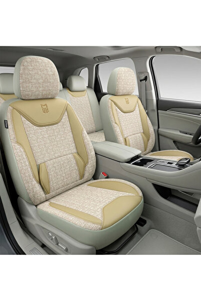 Minderland Buğlem Serisi Her Araca Uyumlu Oto Koltuk Kılıfı Tam Set Keten / Bej