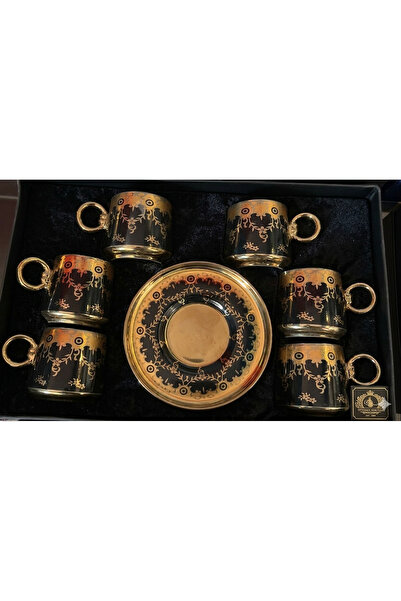 Ottoman Style 6-Piece Luxury Coffee Cup Set - Gold Gilded Anthracite/Black