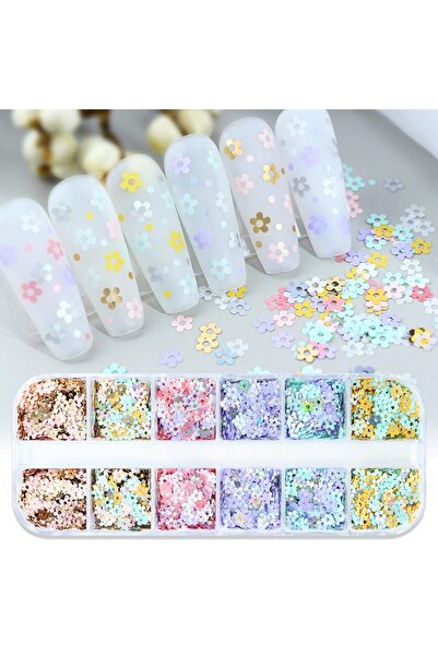 Arabest 12 قطعة من ترتر فن تزيين الأظافر، رقائق أظافر زهرية ملونة متنوعة، لتز...