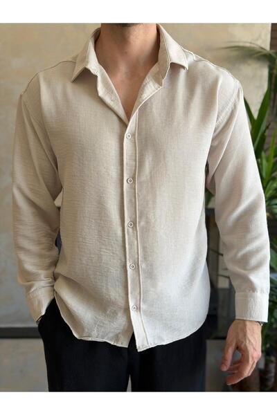 ECARTS Men's Oversized Cut Linen Shirt Beige Eca061