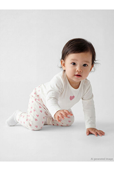 LC Waikiki Trendlucky Girl's Heart Print Snap Bodysuit and Leggings with Diff...