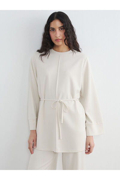 LC Waikiki Beige Belted Soft Touch Women's Sweatshirt Tunic