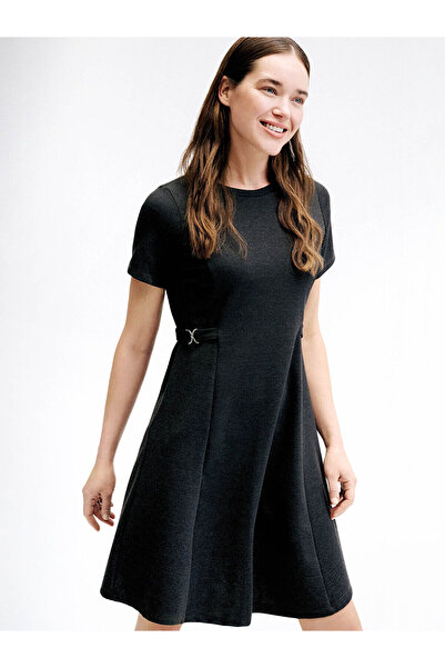 LC Waikiki Anthracite Ornamental Belt Detailed Mini Dress