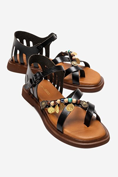 Zeynep Sıradağlı Kendrica Femei piele naturală Vageta sandale Negru