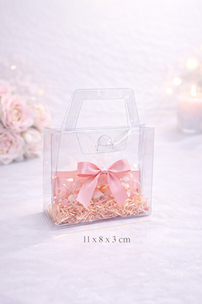 eğlencemarketi 11x8x3 cm Şeffaf Asetat Çanta Kulplu Mini Hediye Kutusu Nikah ...