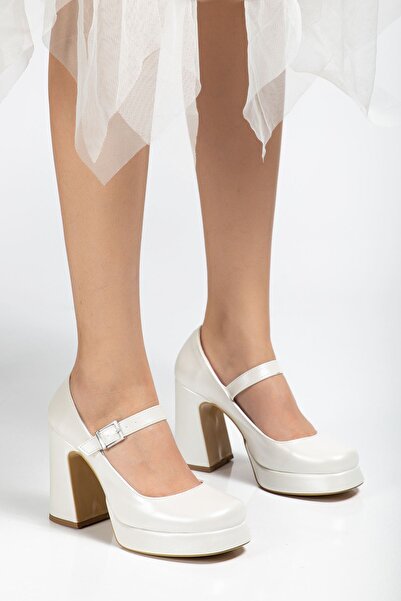 Delroshine Women's White Skin Special Design Platform Heeled Shoes