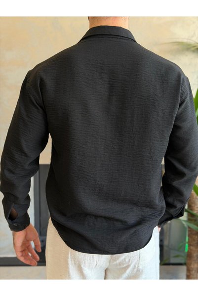 ECARTS Men's Oversized Cut Linen Shirt Black Eca061