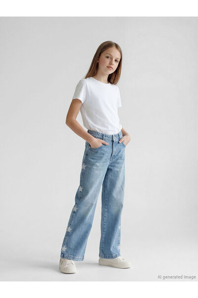 LC Waikiki Pantaloni din denim pentru fete cu picior larg, Sparkly Choices, d...